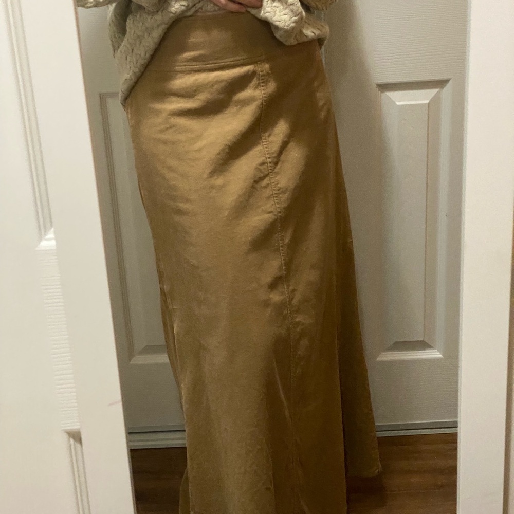 Elegant cotton velvet Tan Maxi Skirt